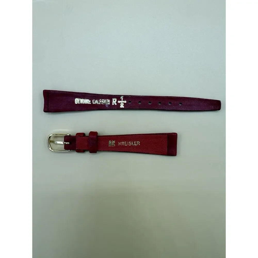 13mm KREISLER Genuine Calfskin Red NOS Vintage Watch Band & Gold-Tone Buckle